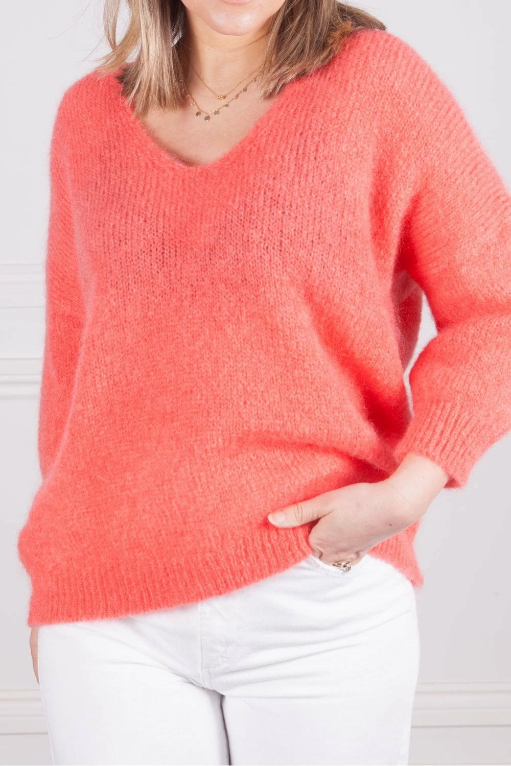 Maison Anje Lerecif Mohair V Neck Knit In Flamingo 1 Maison Anje Lerecif Mohair V Neck Knit In Flamingo