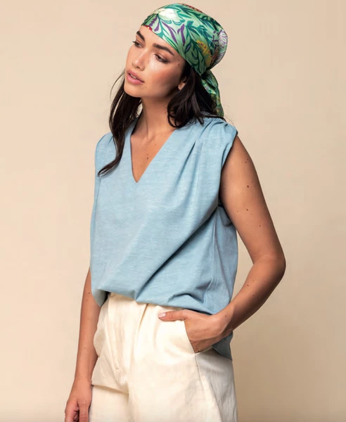 Maison Anje Dina V Neck T Shirt - Ice Blue 2 Maison Anje Dina V Neck T Shirt - Ice Blue