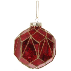 Shishi 10cm Red Gold Glass Ball Polygonal