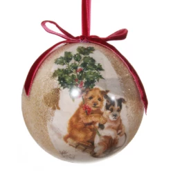 Shishi 11cm Gold Red Ball with sledding Dogs