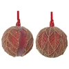 Shishi 10cm Mix2 Red Sugared Glass Leaves Ball with Gold Beads
