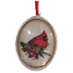 Shishi 10cm Glass Oval Medallion with Cardinal