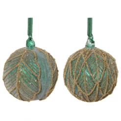 Shishi 8cm Mix2 Green Glass Leaves Ball Sugared with Gold Beads