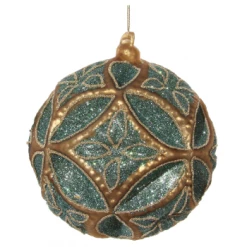 Shishi 15cm Blue Gold Brown Glass Floral Ball