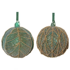 Shishi 10cm Mix2 Green Sugared Glass Leaves Ball with Gold Beads