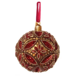 Shishi 10cm Glass Ball Brown with Red Glitter
