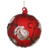 Shishi 10cm Red Mat Glass Ball with Cream Lace Flowers