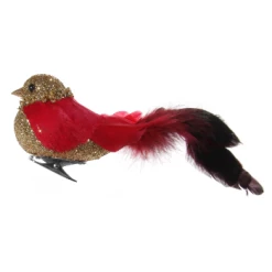 Shishi 17cm Red Gold Feather Bird with Glitterd Head