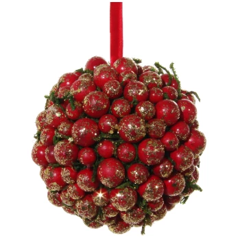 Shishi 9cm Red Berry Ball with Gold Glitter 1 Shishi 9cm Red Berry Ball with Gold Glitter