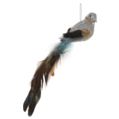 Shishi 24cm Silver Blue Feather Glitter Bird